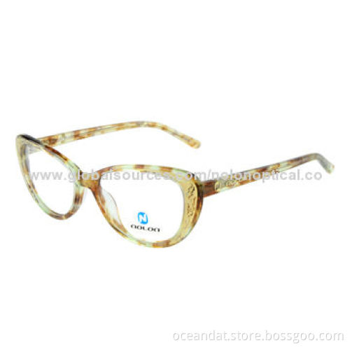 Fashionable Cat-shaped Acetate Colorful Women's Eyeglass Frame, Inset Metal PatternNew